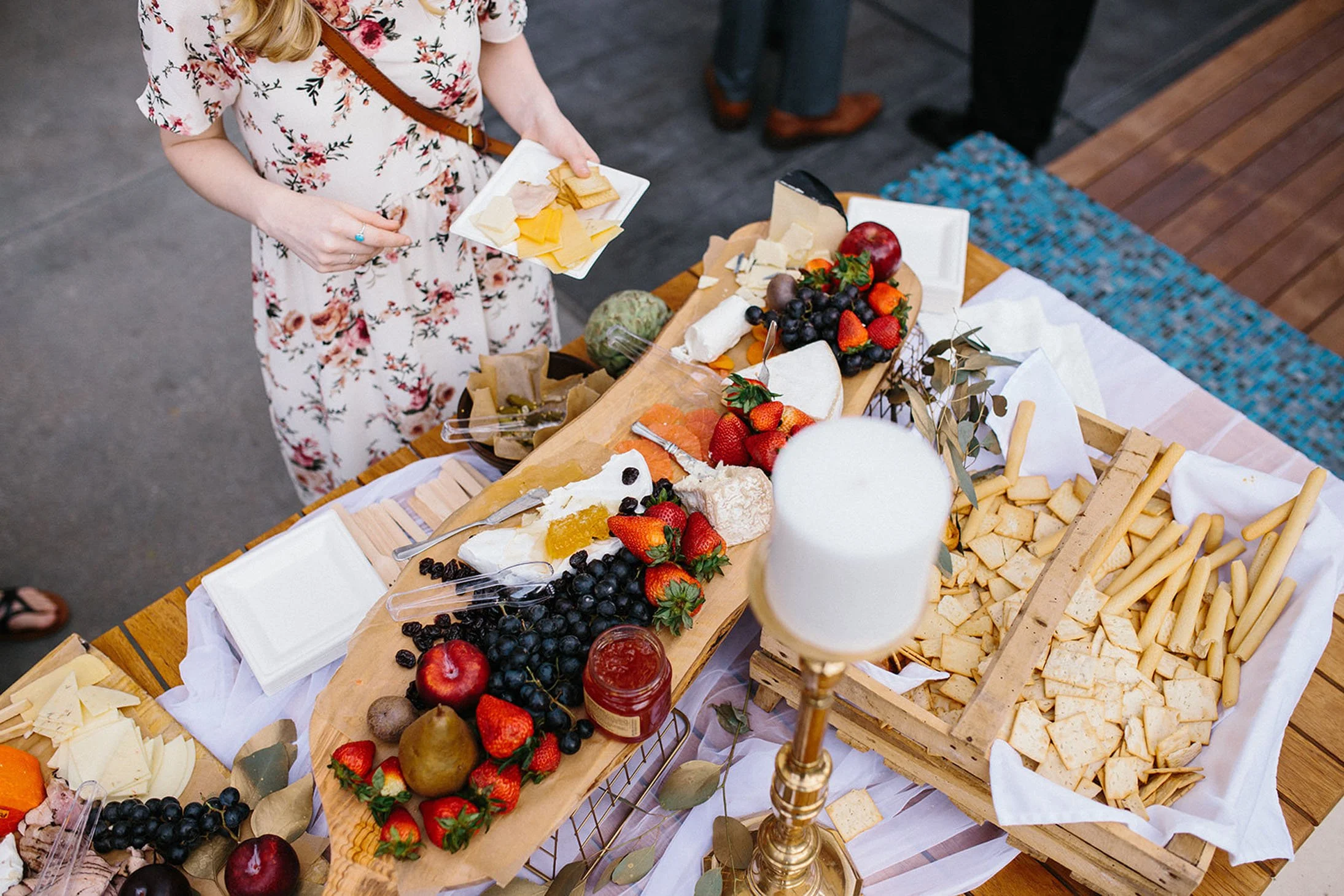 Catered small bites, fruit, and cheese