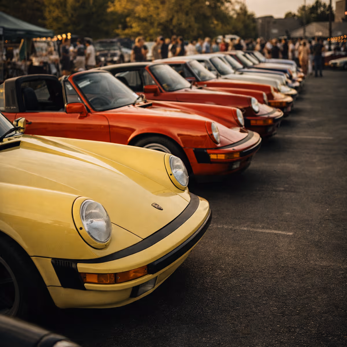 A colorful lineup of classic Porsches