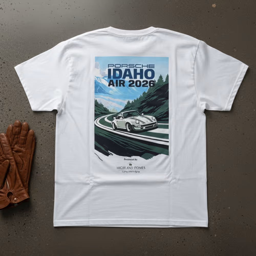 2026 white event T-shirt concept laid flat