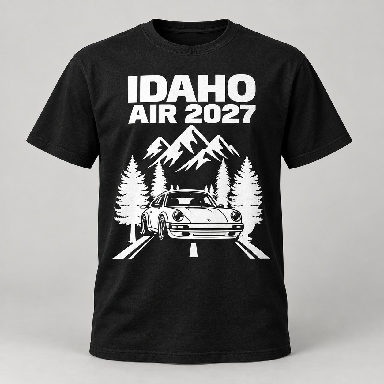2027 tee concept mockup, black — design not final