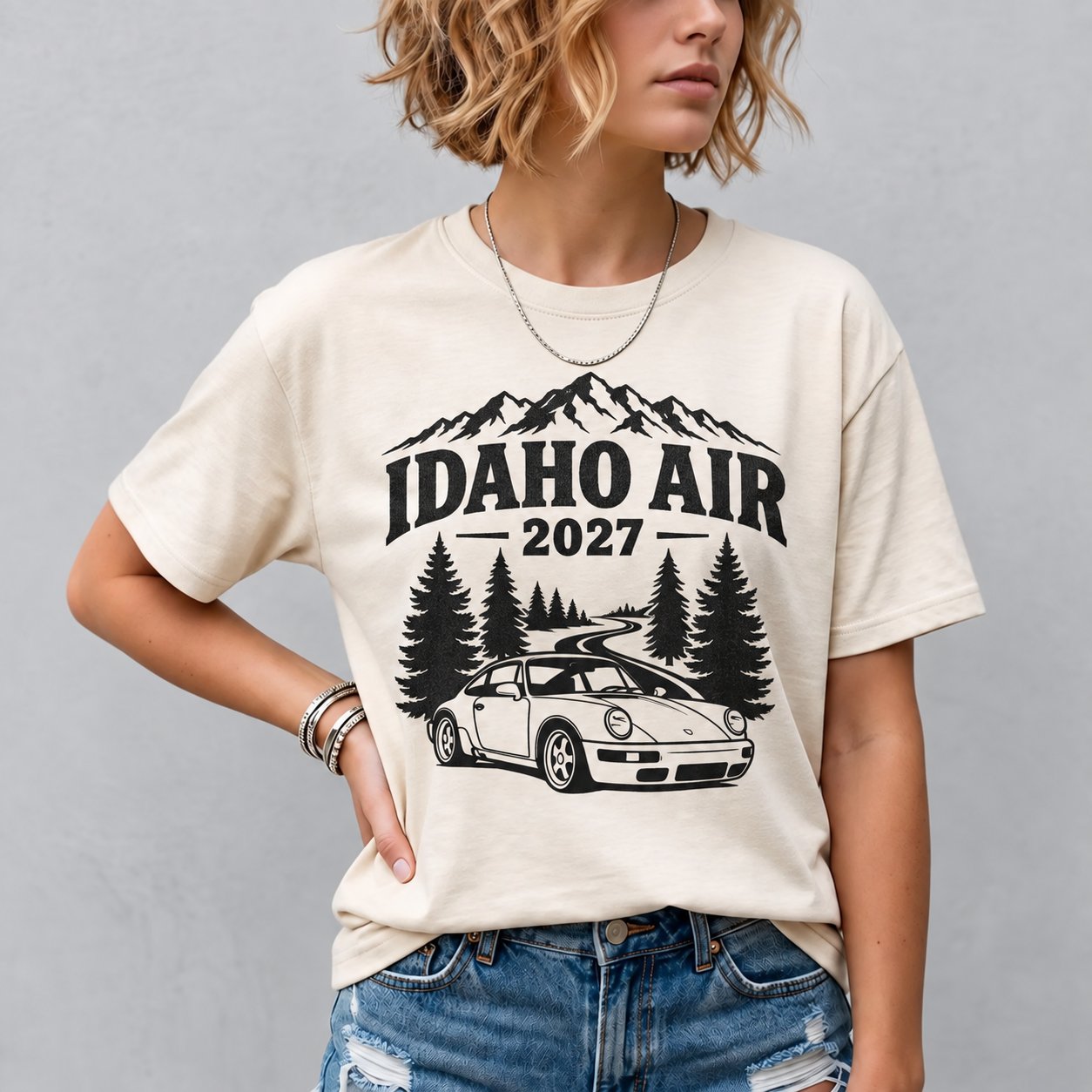 2027 tee concept mockup, worn — design not final