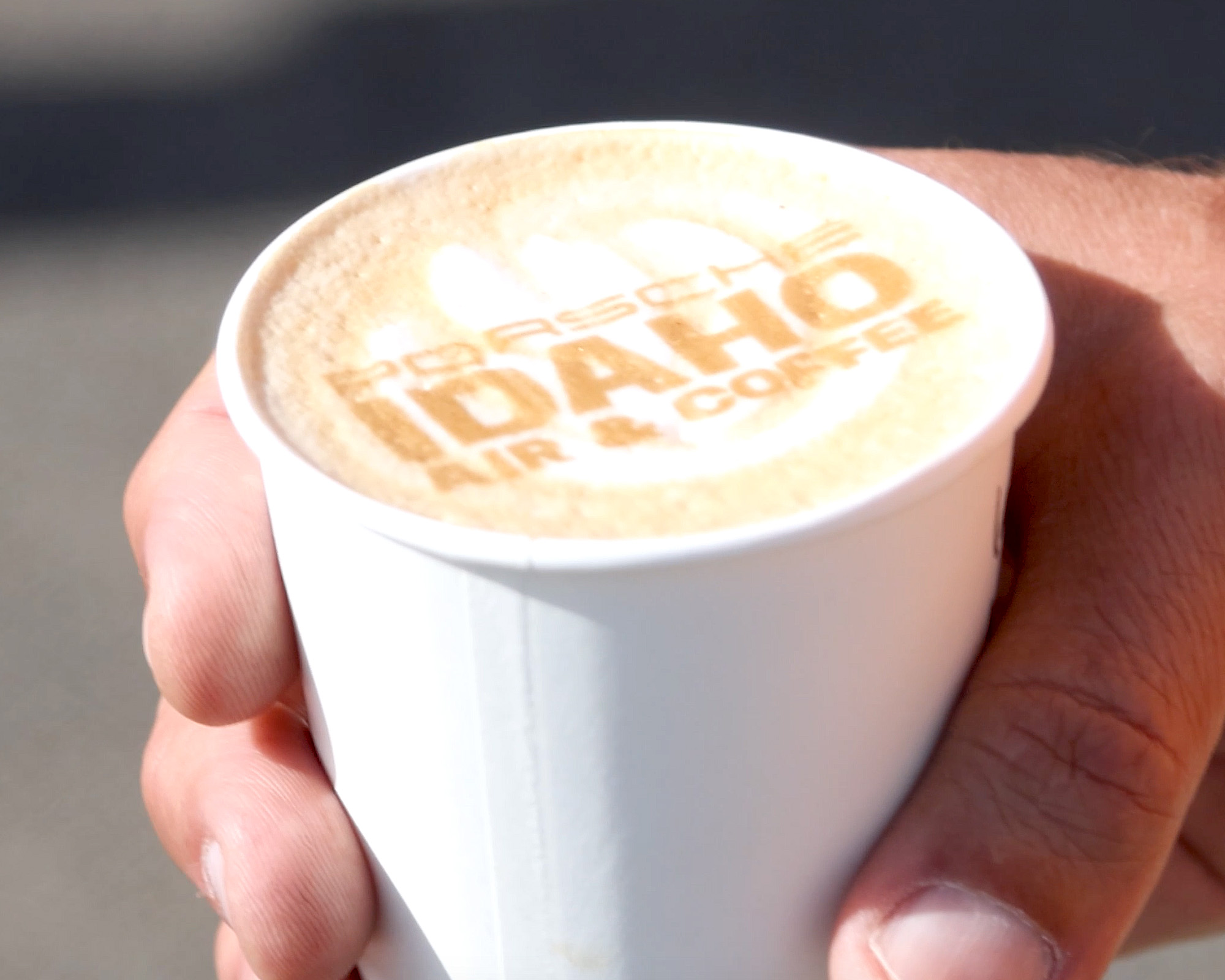 Idaho Air Coffee latte with the event logo in the foam